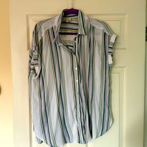 LOFT Short Sleeve Striped Flowy Blouse Top Sz XL Boho Casual Preppy
